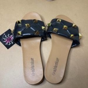 Olivia Miller Women’s Fashion Ladies Shoes, Emma Quilted Gold Studded Strap NWT